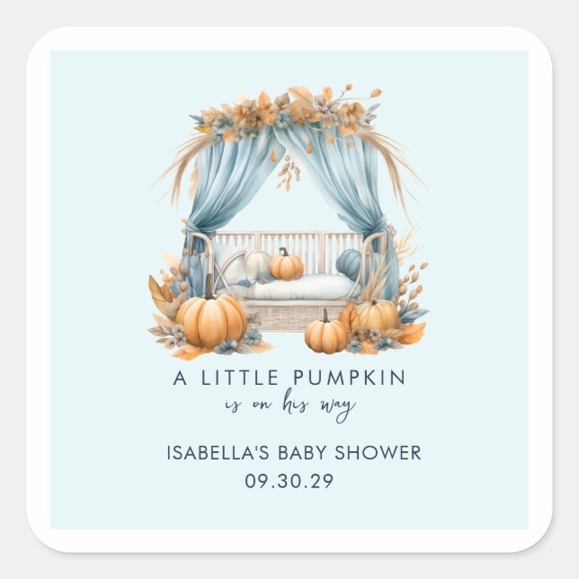 Sticker Carré Un Petit Citrouille Est En Chemin De Baby shower G (Devant)