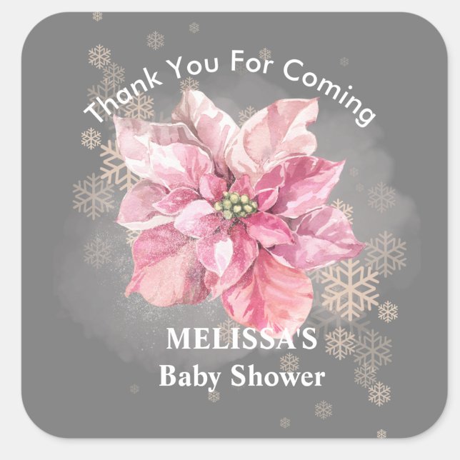 Sticker Carré Un petit flacon de neige rose Poinsettia merci (Créateur téléchargé)