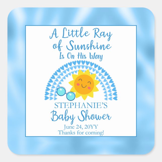 Sticker Carré Un petit rayon de Sunshine Boy Baby shower (Devant)