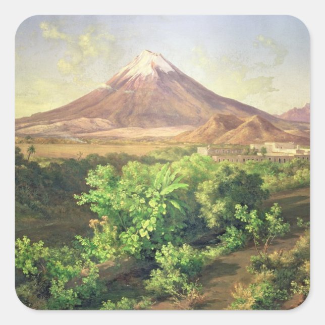 Sticker Carré Un petit volcan dans la campagne mexicaine, 1887 ( (Devant)