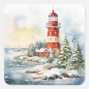 Sticker Carré Un phare en hiver