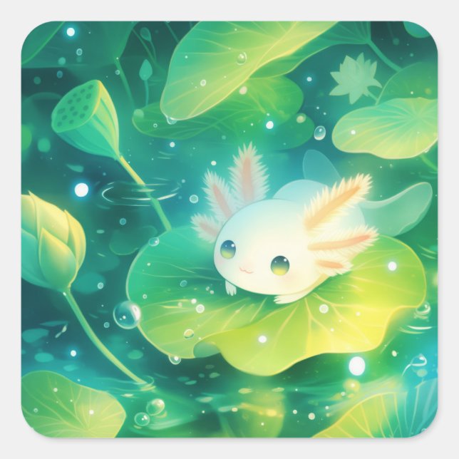 Sticker Carré Un pré de pétales Axolotl Secret Pond (Devant)