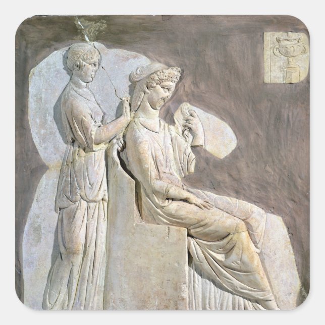 Sticker Carré Un relief représentant une femme à sa toile (Devant)
