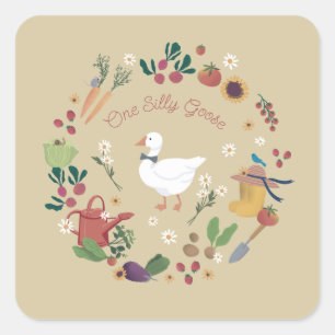 Sticker Carré Un Silly Goose Farmer Jardin Thème Tan