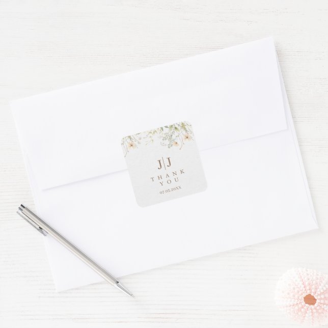 Sticker Carré Un simple Merci Mariage Fleur sauvage (Enveloppe)