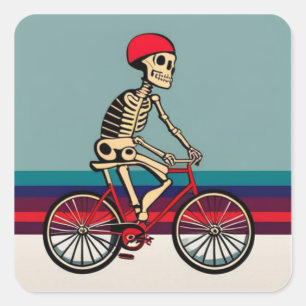 Sticker Carré Un Squelette À Vélo