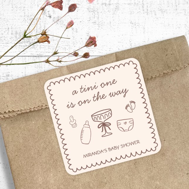 Sticker Carré Un Tini Sur Le Chemin Baby shower Espresso Martini (A Tini One On The Way Espresso Martini Baby Shower Square Sticker)