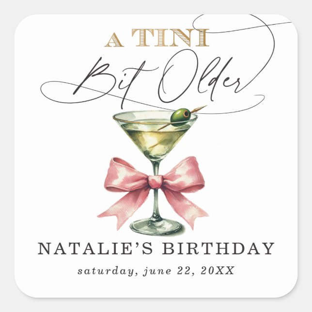 Sticker Carré Un Tini Un Peu Plus Ancien Martini Rose Bow Annive (Devant)