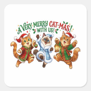 Sticker Carré Un très joyeux Noël en famille féline