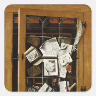 Sticker Carré Un trompe l'oeil d'une armoire vitrée ouverte