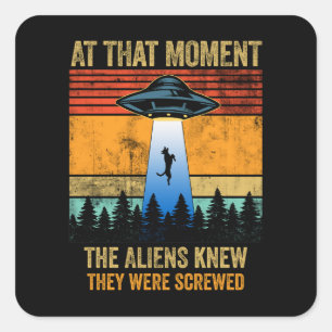 Sticker Carré Un vaisseau spatial UFO Alien en flammes en Belgiq