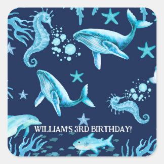 Sticker Carré Under the Sea birthday invitation, ocean boy
