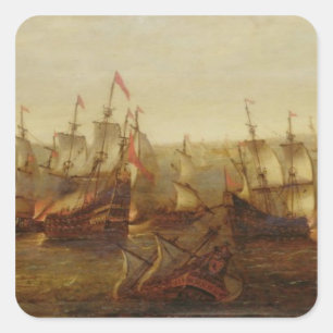Sticker Carré Une action entre les navires espagnols et Barbary