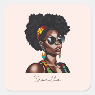 Sticker Carré Une Africaine Américaine avec lunettes de soleil c