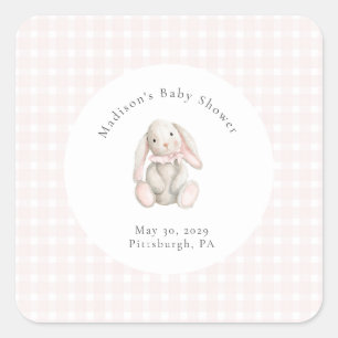 Sticker Carré Une Baby Shower Douce Rose Some Bunny