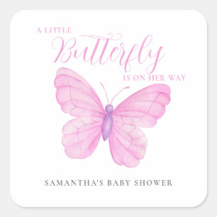 Sticker Carré Une Baby Shower Papillon Rose Fille