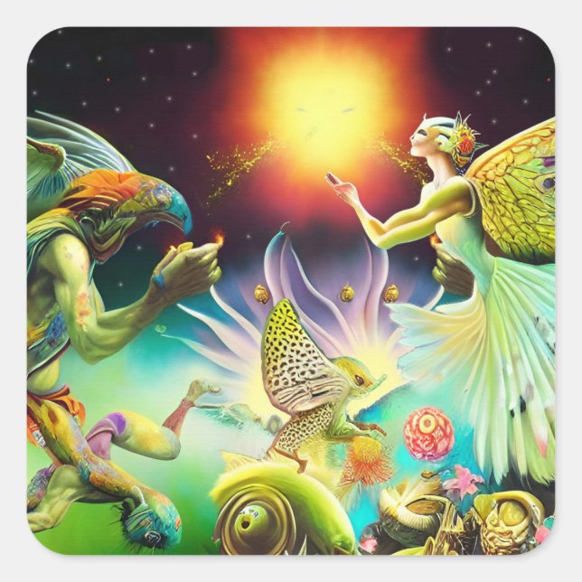 Sticker Carré Une époque de peinture à l'huile repensée (Devant)