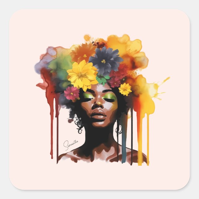 Sticker Carré Une femme afro-américaine avec les cheveux d'afro- (Devant)