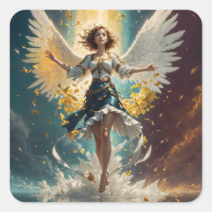 Sticker Carré une femme avec des ailes se levant dans l'air