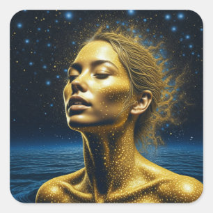 Sticker Carré Une femme éthérée méditant sous les étoiles