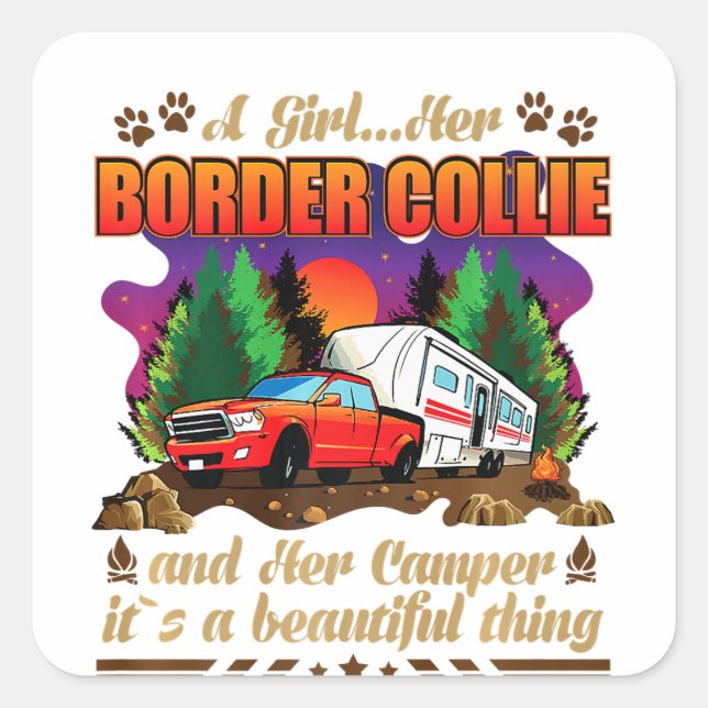 Sticker Carré Une fille à la frontière Collie et ses Amoureux de (Devant)