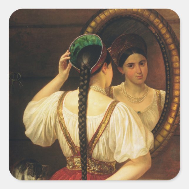 Sticker Carré Une fille au miroir, 1848 (Devant)