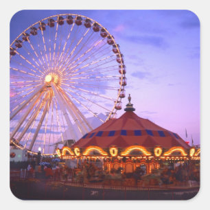 Sticker Carré Une grande roue et un carrousel au Navy Pier à