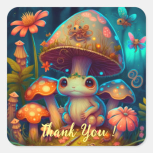 Sticker Carré Une grenouille à champignons magiques