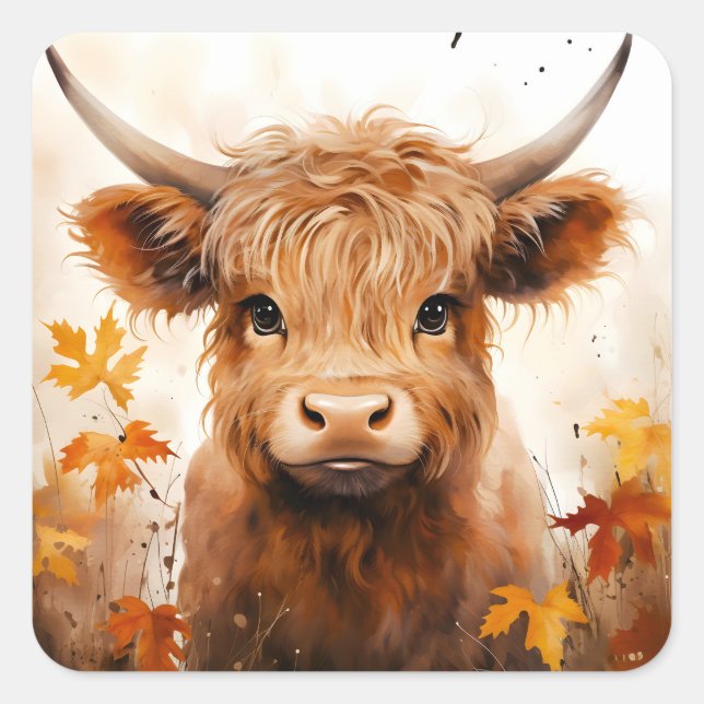 Sticker Carré Une jolie gamme de vaches Highland Design 1 (Devant)
