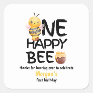 Sticker Carré Une joyeuse Bee Honey Yellow Bee Girls 1er anniver