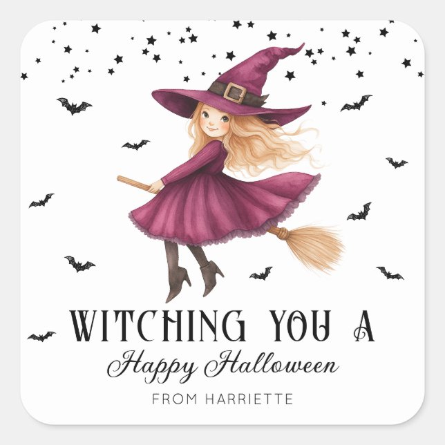 Sticker Carré Une joyeuse sorcière d'Halloween (Devant)