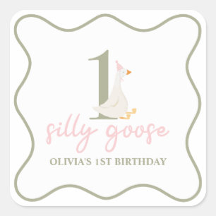 Sticker Carré Une oie sotte rose et vert