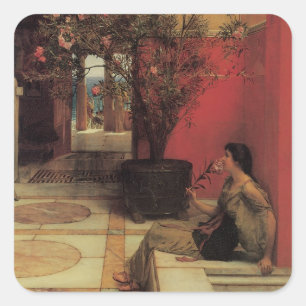 Sticker Carré Une Oleander par Alma Tadema, Fleurs Vintages