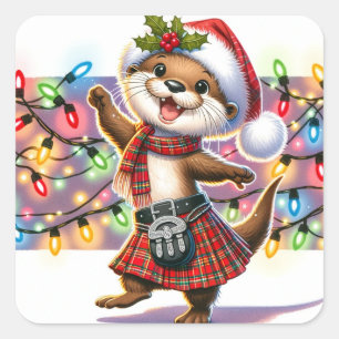 Sticker Carré Une Otter de Noël écossaise festive