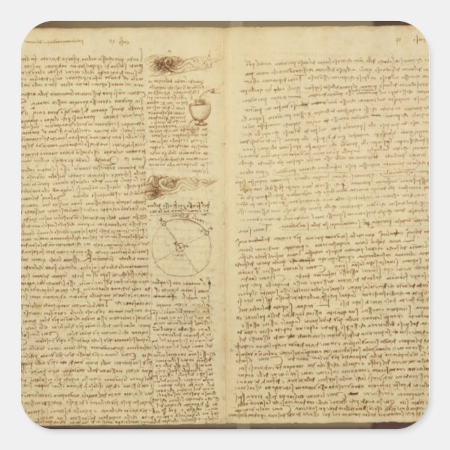 Sticker Carré Une page du Codex Leicester, 1508-12 (Devant)