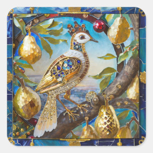 Sticker Carré Une perdrix dans un arbre à poires