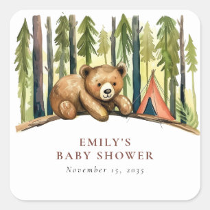 Sticker Carré Une petite forêt de campeur Baby Shower