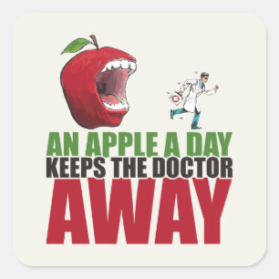 Sticker Carré Une Pomme par jour garde le docteur loin drôle Pom