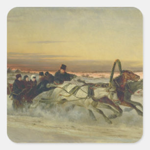 Sticker Carré Une troïka d'hiver galopante à l'aube