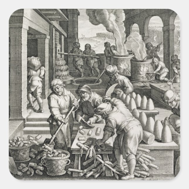 Sticker Carré Une usine de sucre et la production de sucre (Devant)