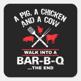 Sticker Carré Une Vache De Poulet De Cochon Se Promène Dans Un B
