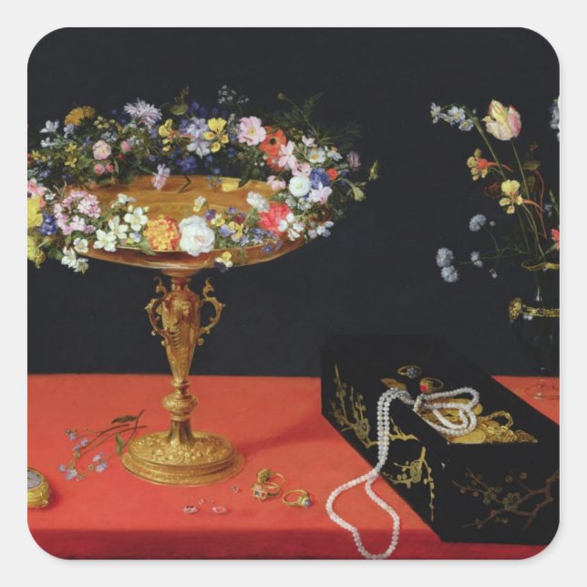 Sticker Carré Une vie morte d'une Tazza aux fleurs (Devant)