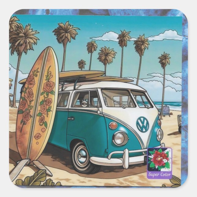 Sticker Carré une voiture sur photo carré (Devant)