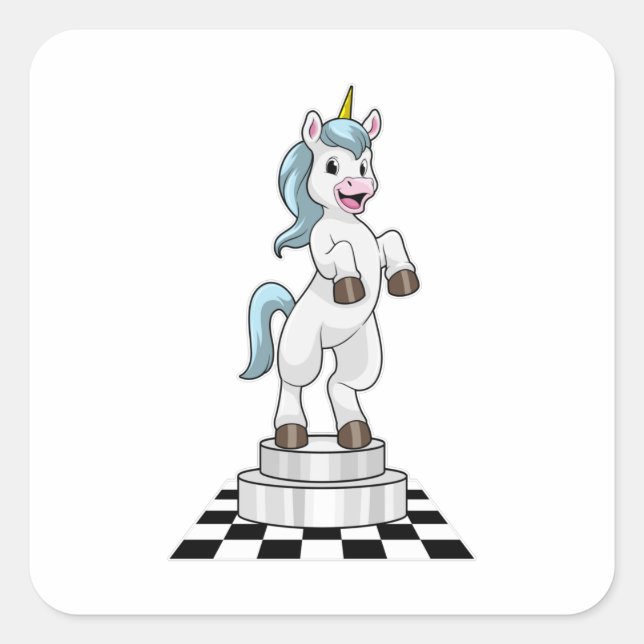 Sticker Carré Unicorn at Chess (Devant)