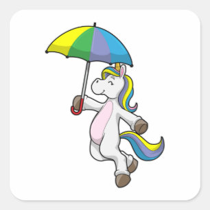 Sticker Carré Unicorn avec Umbrella