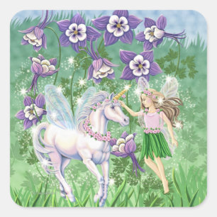 Sticker Carré Unicorn Fairy