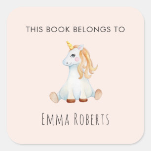 Sticker Carré Unicorn Girls 'Ce Livre Appartient' Plaque Enfants