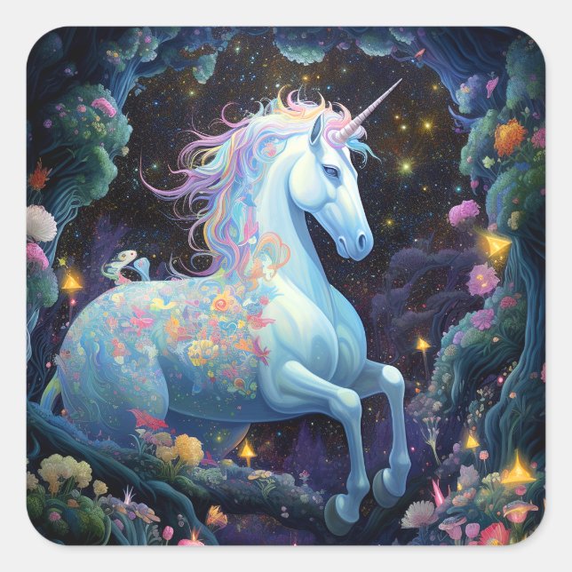 Sticker Carré Unicorn Imaginaire Art (Devant)