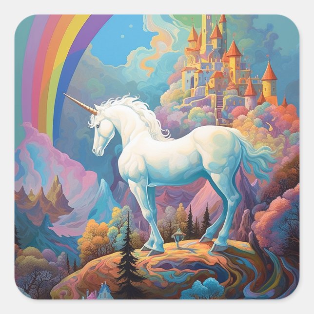 Sticker Carré Unicorn Imaginaire Art (Devant)