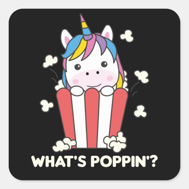 Sticker Carré Unicorn Popcorn Whats Poppin Funny (Devant)